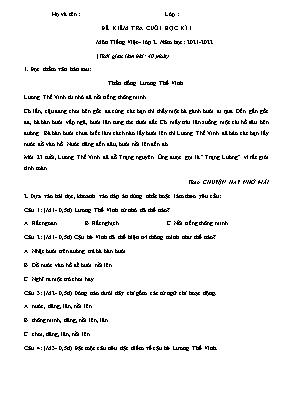Đề kiểm tra cuối học kì I môn Tiếng Việt Lớp 2 (Kết nối tri thức) - Năm học 2021-2022